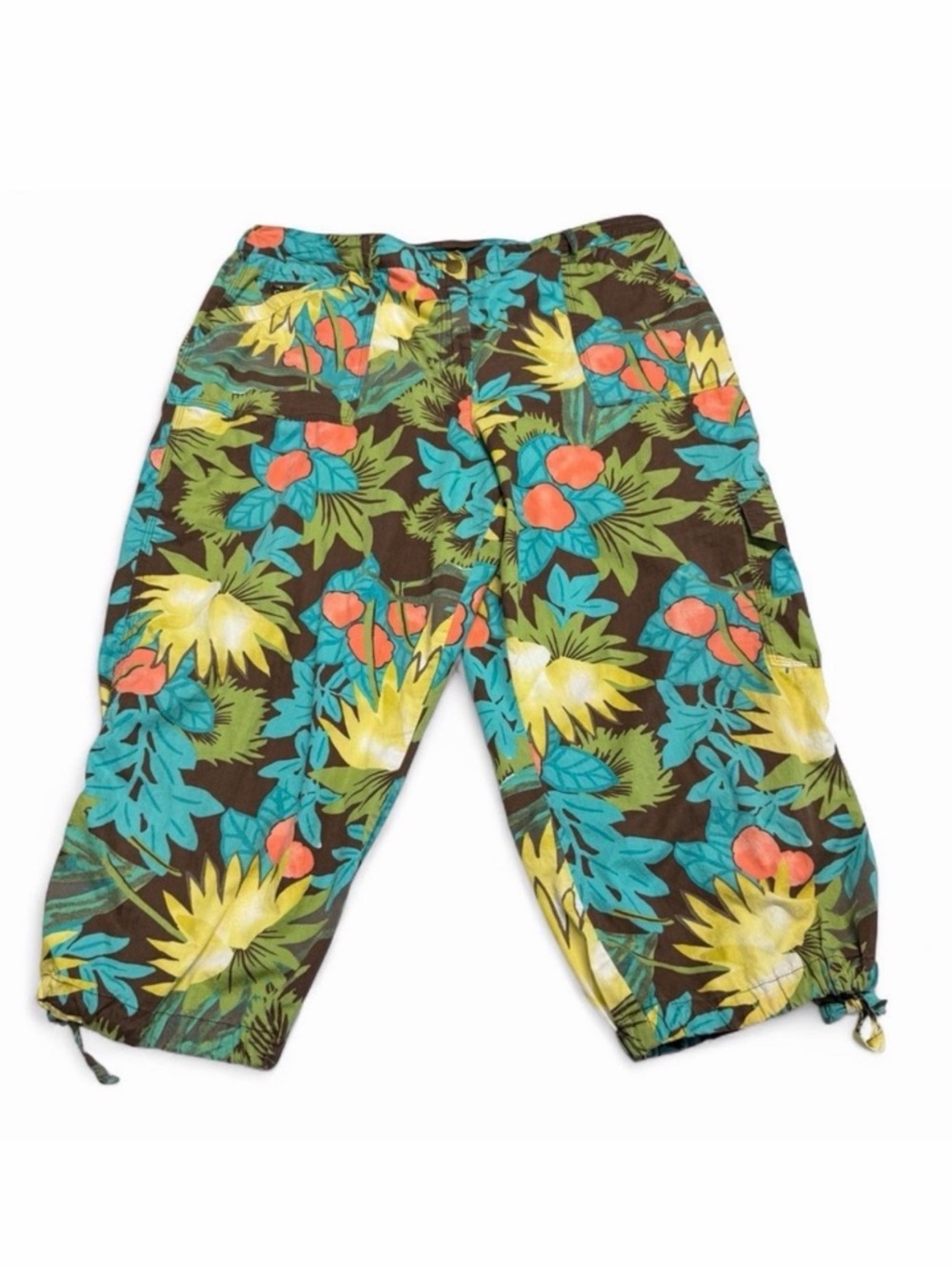 Chico's Tropical Floral Cargo Capris Women’s 3 XL 16 Resortwear Vacation Summer